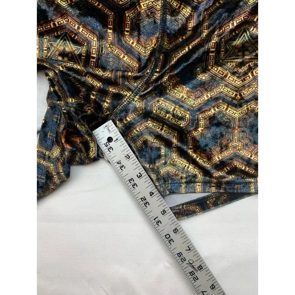 Mi Kulture size large festival High-Waist Metallic Geo Print Shorts Black Gold r